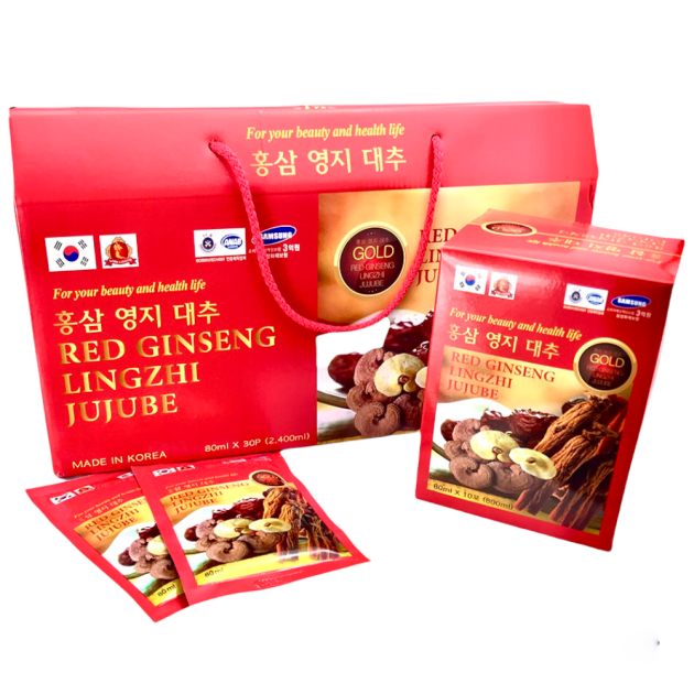 Nước hồng sâm linh chi táo đỏ Hàn Quốc hộp 30 gói x 80ml