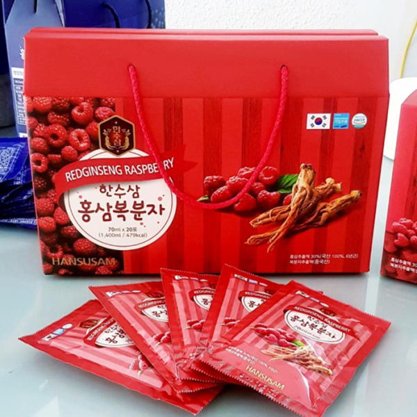 Nước chiết xuất phúc bồn tử hồng sâm Hansusam Red Ginseng Raspberry (20 gói x 70 ml)